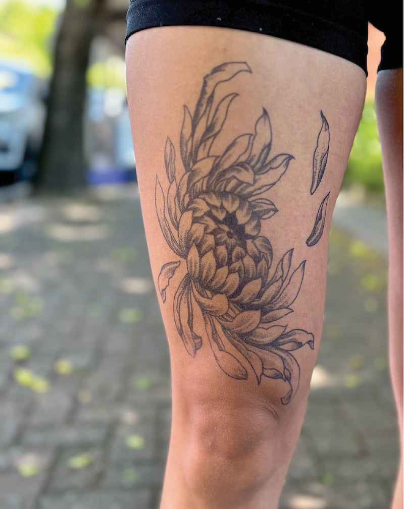 (Half Sleeve) Japanese Chrysanthemum - Semi-Permanent Tattoo